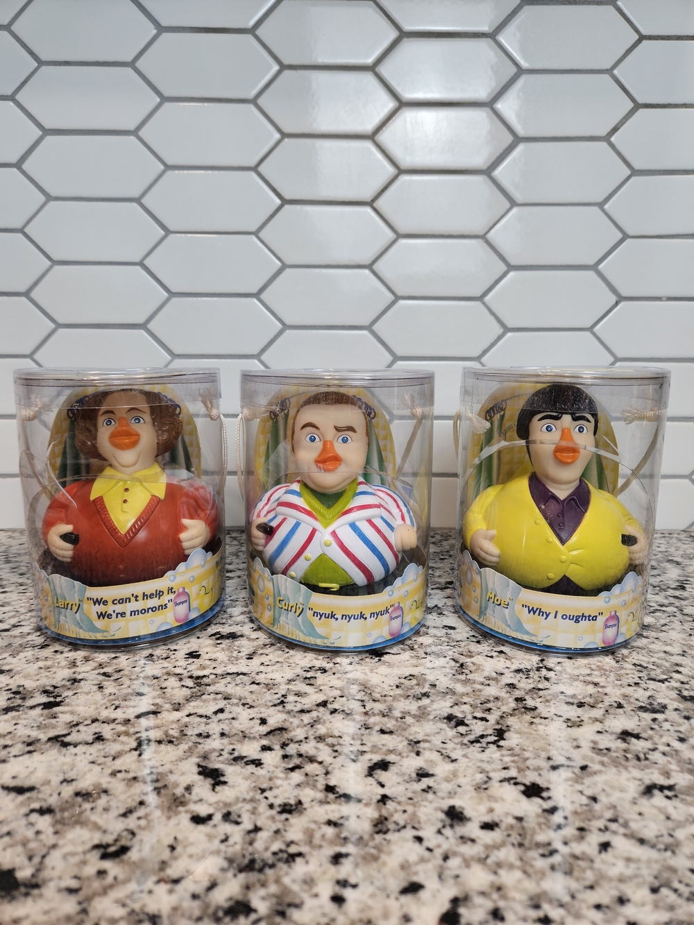 Vintage Y2K Three Stooges Novelty Duck Bath Toys Collection Larry, Curly & Moe